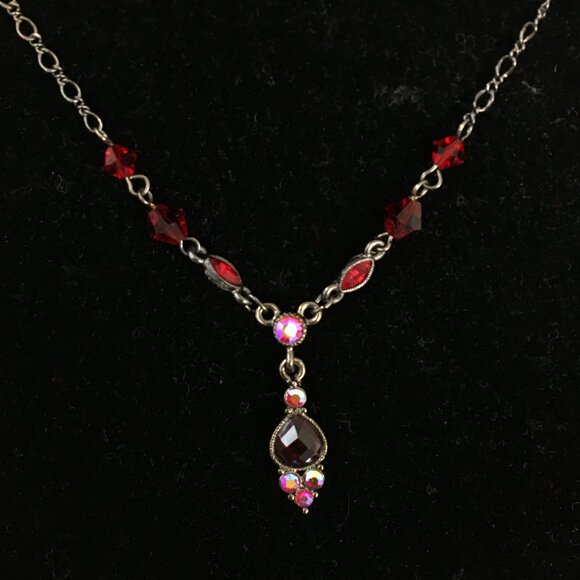 2028 Vintage Style Gunmetal Y Necklace with Red Stones 16-18" Adjustable - Picture 2 of 5